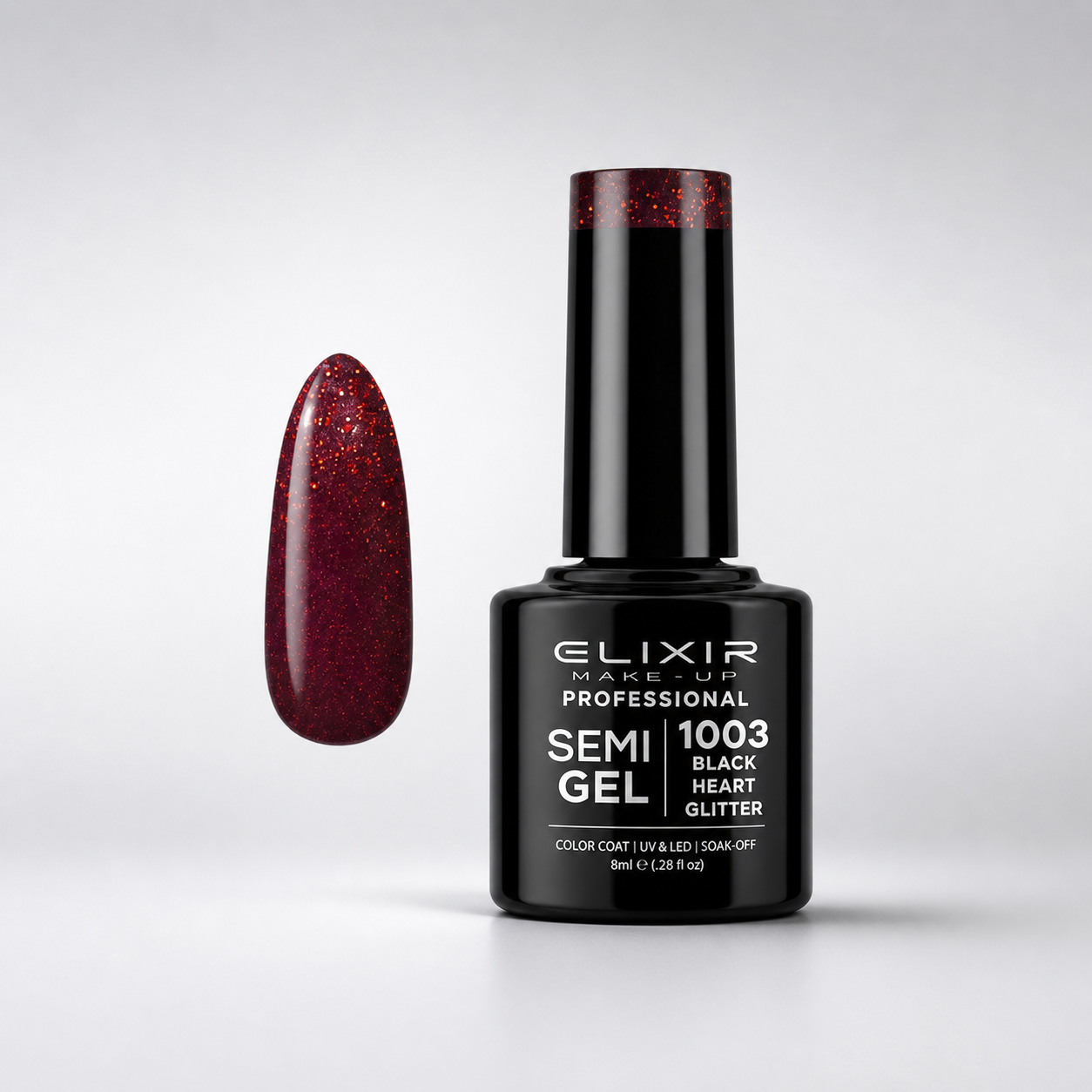 ELIXIR Semi Gel  1003 Black Heart Glitter – 8 ml