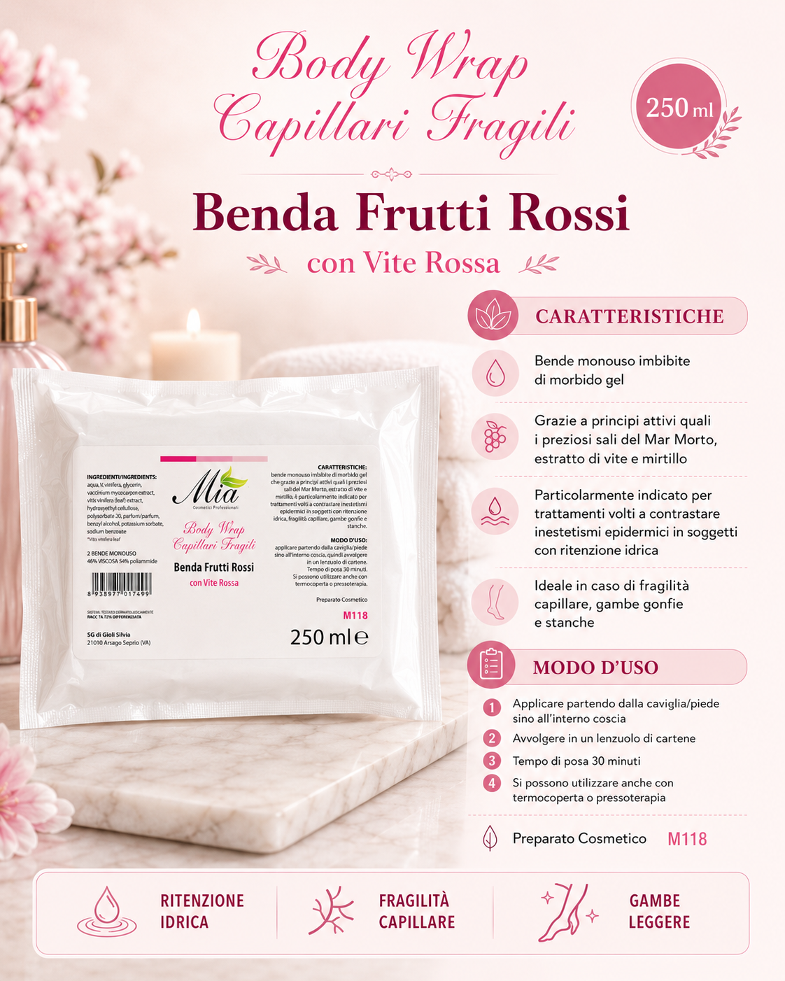 Benda Frutti Rossi con Vite Rossa – Body Wrap Capillari Fragili