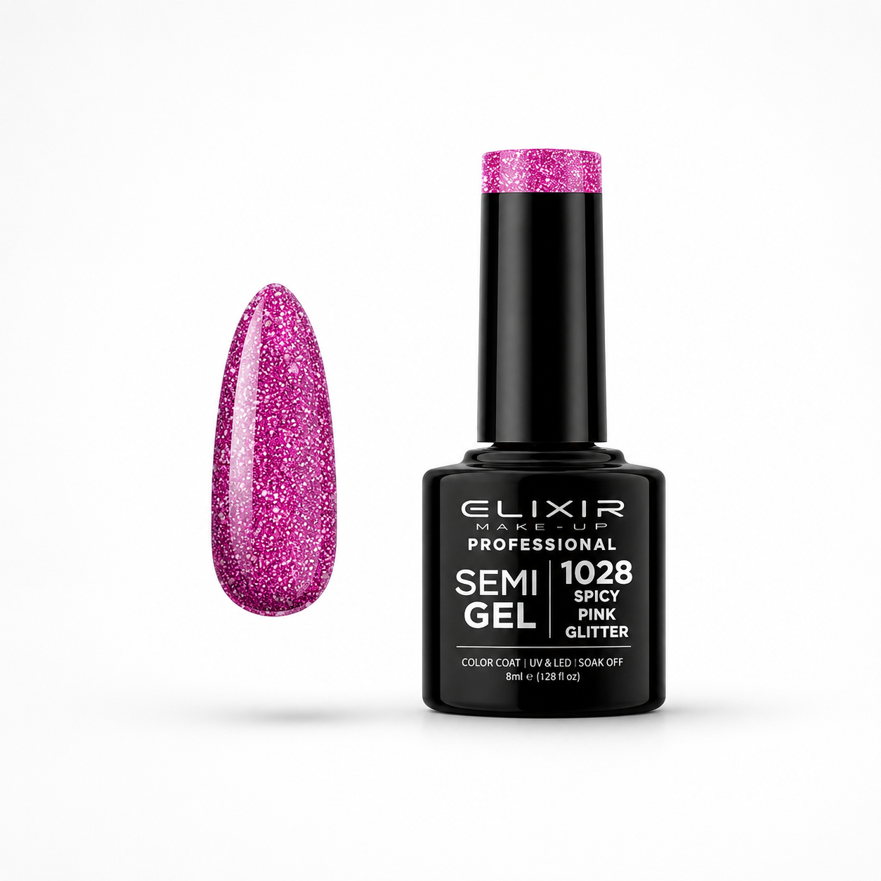 ELIXIR Semi Gel 1028 Spicy Pink Glitter  – 8 ml