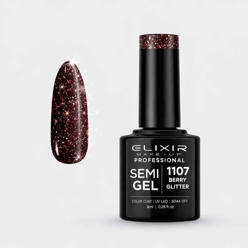 ELIXIR Professional Semi Gel 1107 Berry Glitter Flash – 8 ml