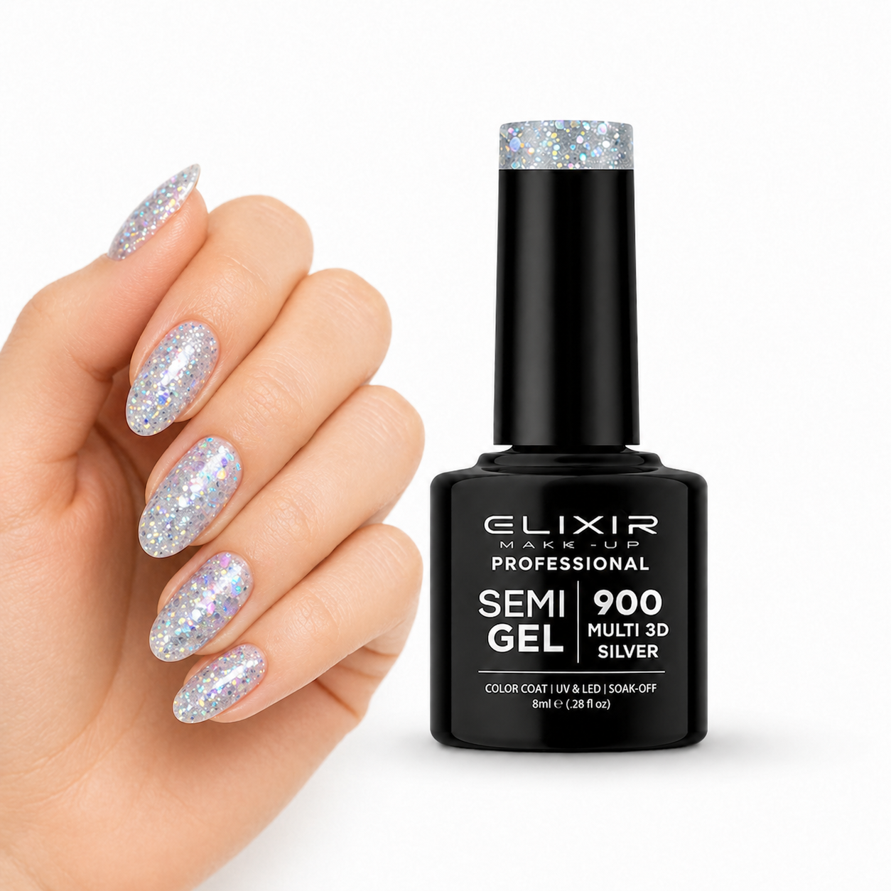ELIXIR Laser Diamond Semigel  900 Multi 3D Silver -8 ml