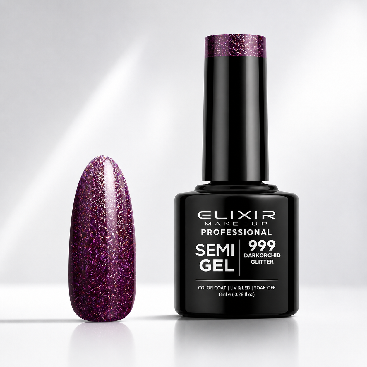 ELIXIR Semi Gel 999 Dark Orchid Glitter – 8 ml